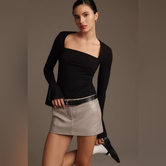 Reformation Tops - Reformation Lucca Long Sleeve Knit Top Black Square Neck NWOT